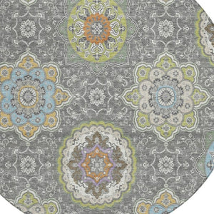 8 Foot Round Medallion Polyester Area Rug Washable Stain Resistant Patio Decor