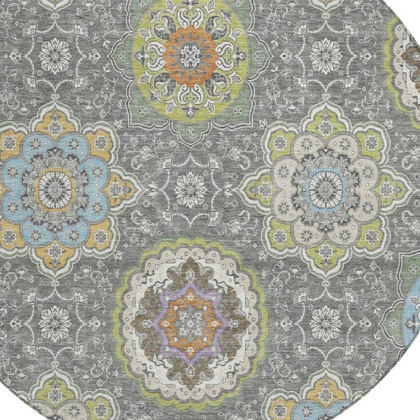 8 Foot Round Medallion Polyester Area Rug Washable Stain Resistant Patio Decor