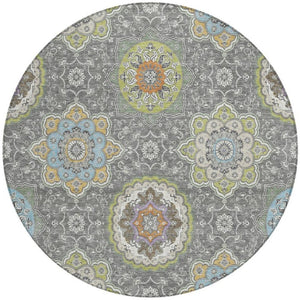 8 Foot Round Medallion Polyester Area Rug Washable Stain Resistant Patio Decor