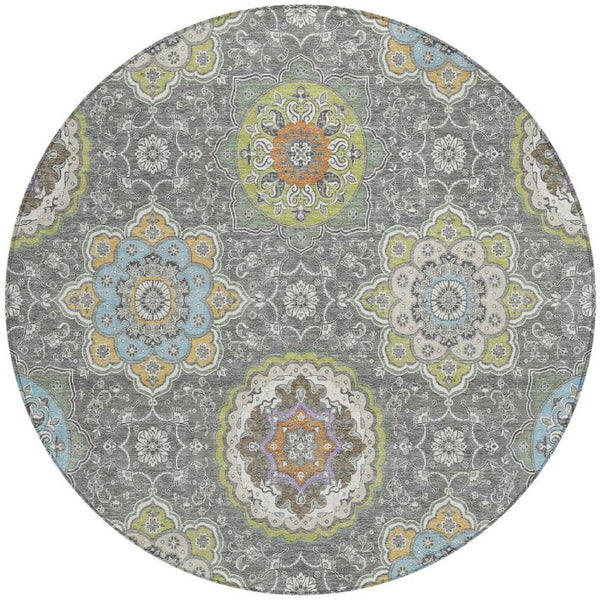 8 Foot Round Medallion Polyester Area Rug Washable Stain Resistant Patio Decor