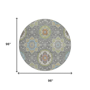 8 Foot Round Medallion Polyester Area Rug Washable Stain Resistant Patio Decor