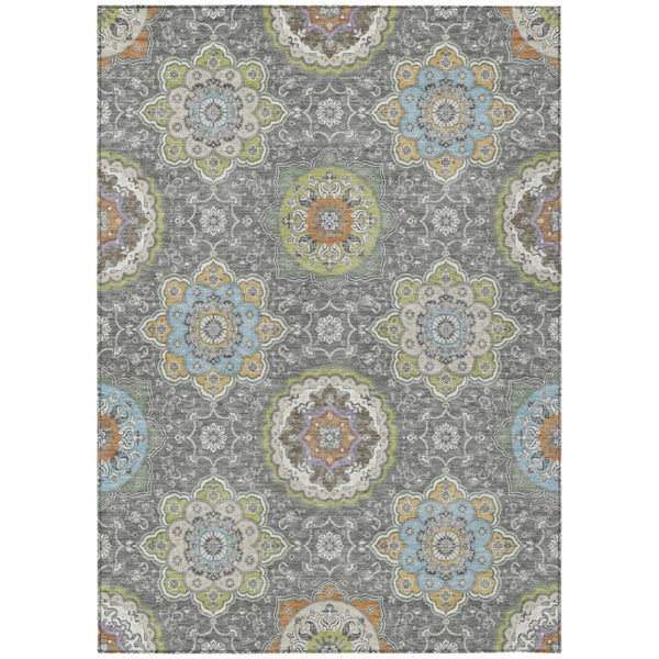 HomeRoots 10 X 14 Floral Medallion Polyester Area Rug Washable Indoor Outdoor Patio 735777