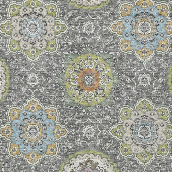 10 X 14 Floral Medallion Polyester Area Rug Washable Indoor Outdoor Patio