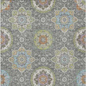 10 X 14 Floral Medallion Polyester Area Rug Washable Indoor Outdoor Patio