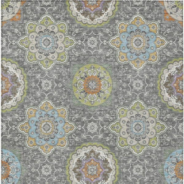 10 X 14 Floral Medallion Polyester Area Rug Washable Indoor Outdoor Patio