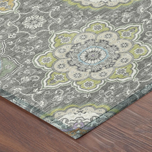 10 X 14 Floral Medallion Polyester Area Rug Washable Indoor Outdoor Patio