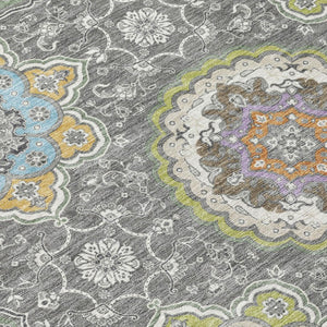 10 X 14 Floral Medallion Polyester Area Rug Washable Indoor Outdoor Patio