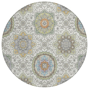 HomeRoots 8 Foot Round Medallion Floral Polyester Rug Washable for Indoor Outdoor Spaces 735780