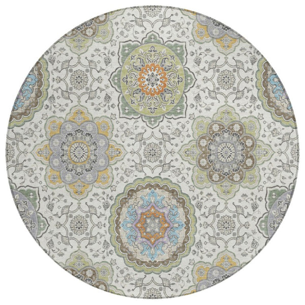 HomeRoots 8 Foot Round Medallion Floral Polyester Rug Washable for Indoor Outdoor Spaces 735780