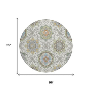 8 Foot Round Medallion Floral Polyester Rug Washable for Indoor Outdoor Spaces