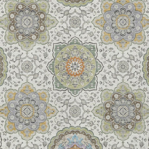 8 X 10 Ivory Khaki Floral Medallion Polyester Rug Washable for Indoor Outdoor Use