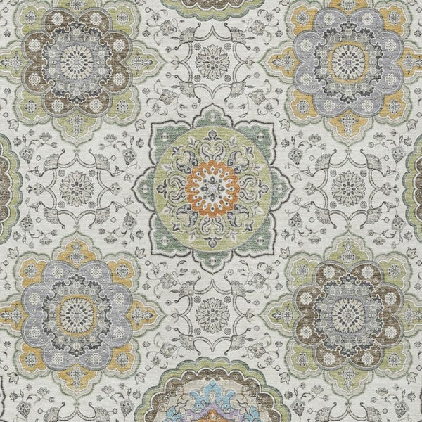 8 X 10 Ivory Khaki Floral Medallion Polyester Rug Washable for Indoor Outdoor Use