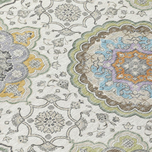 8 X 10 Ivory Khaki Floral Medallion Polyester Rug Washable for Indoor Outdoor Use