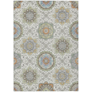 HomeRoots 9 X 12 Floral Medallion Washable Polyester Area Rug for Patio Porch or Living Room 735782