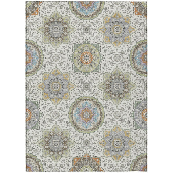 HomeRoots 9 X 12 Floral Medallion Washable Polyester Area Rug for Patio Porch or Living Room 735782