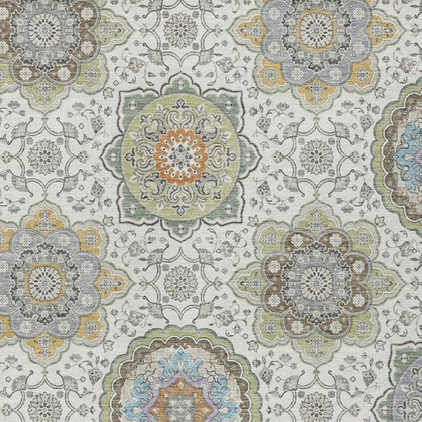 9 X 12 Floral Medallion Washable Polyester Area Rug for Patio Porch or Living Room