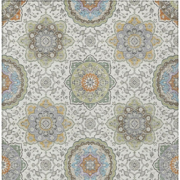 9 X 12 Floral Medallion Washable Polyester Area Rug for Patio Porch or Living Room