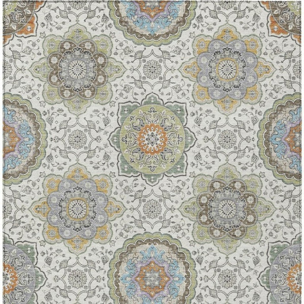 9 X 12 Floral Medallion Washable Polyester Area Rug for Patio Porch or Living Room