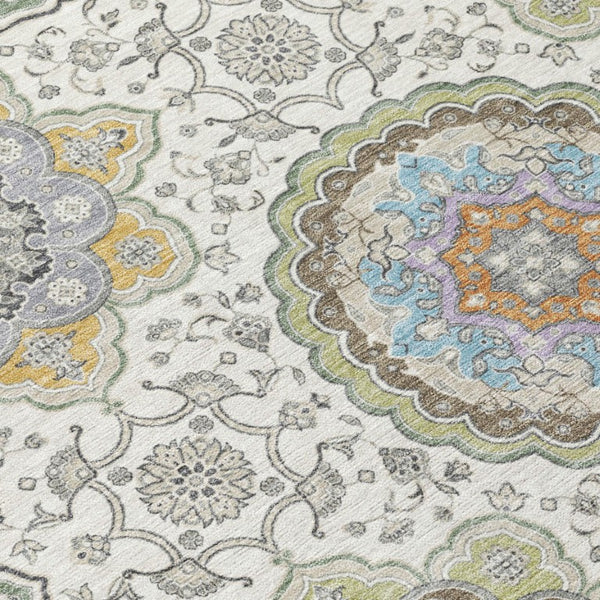 9 X 12 Floral Medallion Washable Polyester Area Rug for Patio Porch or Living Room