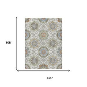 9 X 12 Floral Medallion Washable Polyester Area Rug for Patio Porch or Living Room