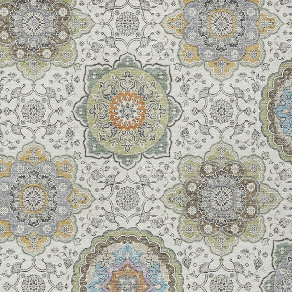 10 X 14 Ivory Khaki Medallion Polyester Area Rug Washable for Patio or Living Room