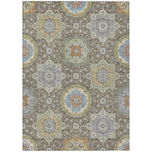 HomeRoots 8 X 10 Taupe Ivory Medallion Floral Polyester Washable Indoor Outdoor Area Rug 735793