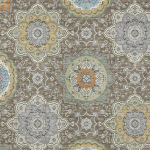 8 X 10 Taupe Ivory Medallion Floral Polyester Washable Indoor Outdoor Area Rug
