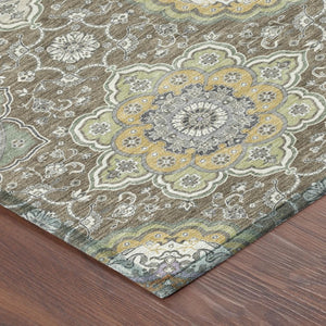 8 X 10 Taupe Ivory Medallion Floral Polyester Washable Indoor Outdoor Area Rug