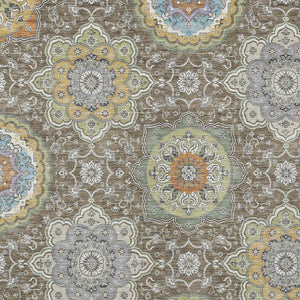 9 X 12 Taupe Ivory Floral Medallion Polyester Washable Area Rug for Patio or Living Room