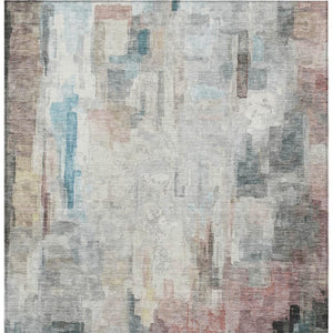 5x8 Ivory Gray Abstract Polyester Area Rug Washable Stain Resistant Indoor Outdoor