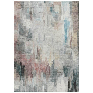 5x8 Ivory Gray Abstract Polyester Area Rug Washable Stain Resistant Indoor Outdoor