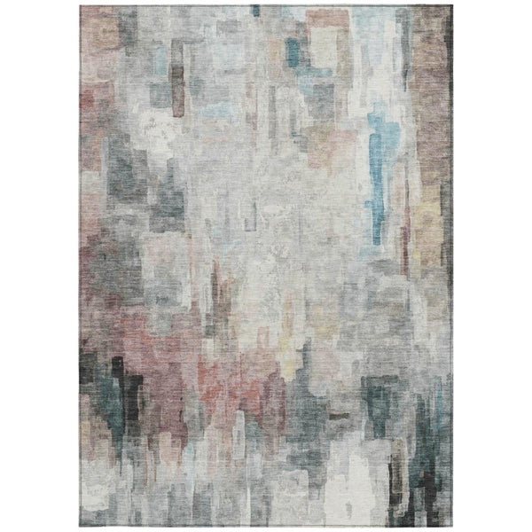 5x8 Ivory Gray Abstract Polyester Area Rug Washable Stain Resistant Indoor Outdoor