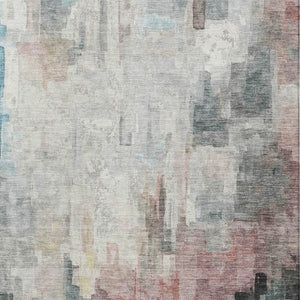 5x8 Ivory Gray Abstract Polyester Area Rug Washable Stain Resistant Indoor Outdoor