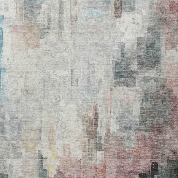 5x8 Ivory Gray Abstract Polyester Area Rug Washable Stain Resistant Indoor Outdoor