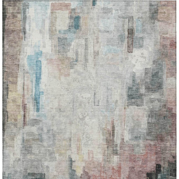 5x8 Ivory Gray Abstract Polyester Area Rug Washable Stain Resistant Indoor Outdoor