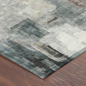 5x8 Ivory Gray Abstract Polyester Area Rug Washable Stain Resistant Indoor Outdoor