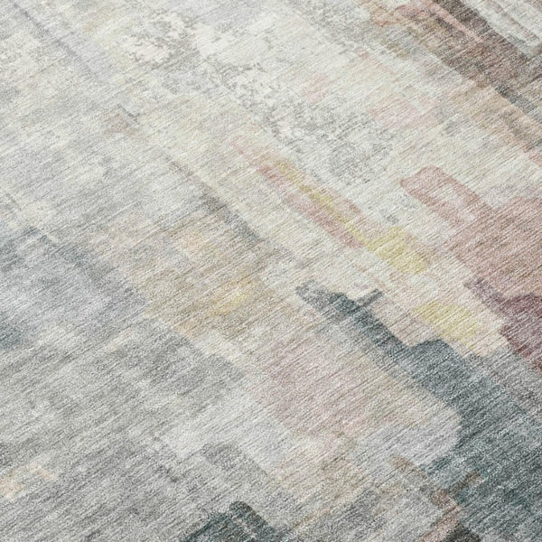 5x8 Ivory Gray Abstract Polyester Area Rug Washable Stain Resistant Indoor Outdoor