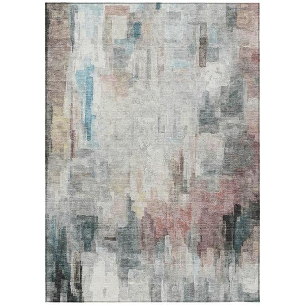 HomeRoots 9x12 Ivory Gray Abstract Polyester Area Rug Washable for Indoor Outdoor Use 735800