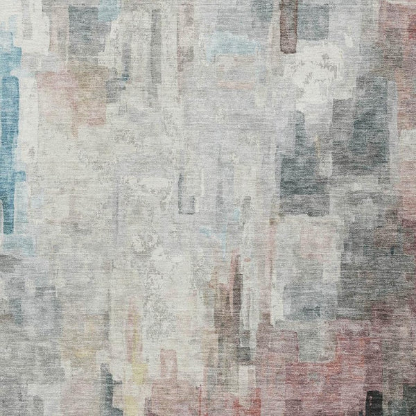 9x12 Ivory Gray Abstract Polyester Area Rug Washable for Indoor Outdoor Use