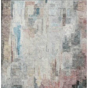 9x12 Ivory Gray Abstract Polyester Area Rug Washable for Indoor Outdoor Use