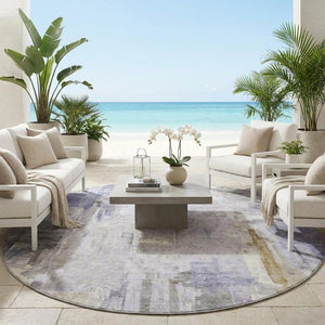 8 Ft Round Abstract Polyester Area Rug Washable Indoor Outdoor Patio and Porch