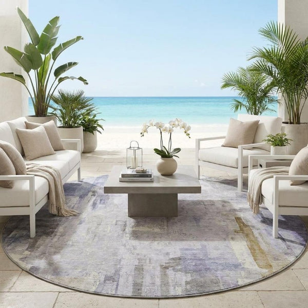 8 Ft Round Abstract Polyester Area Rug Washable Indoor Outdoor Patio and Porch