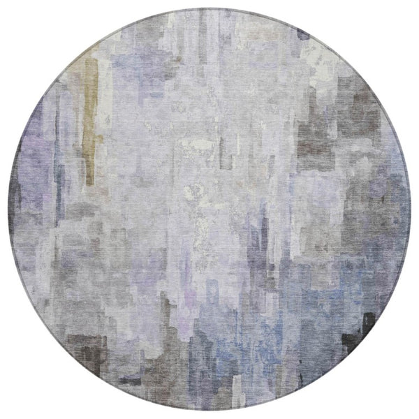 HomeRoots 8 Ft Round Abstract Polyester Area Rug Washable Indoor Outdoor Patio and Porch 735804