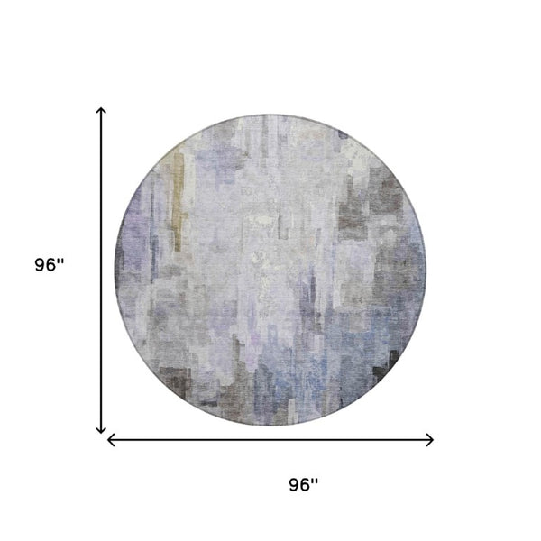 8 Ft Round Abstract Polyester Area Rug Washable Indoor Outdoor Patio and Porch