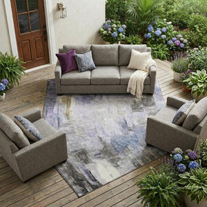 8 Ft X 10 Ft Lavender Gray Abstract Polyester Area Rug Stain Resistant Indoor