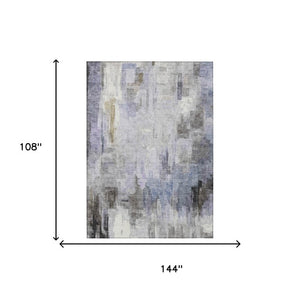 9 X 12 Abstract Lavender Gray Polyester Area Rug Washable for Patio or Living Room