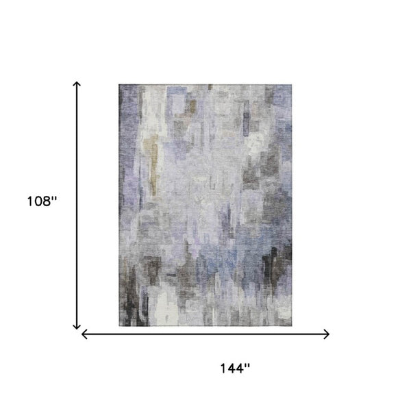 9 X 12 Abstract Lavender Gray Polyester Area Rug Washable for Patio or Living Room