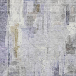10 X 14 Abstract Lavender Gray Polyester Washable Rug for Indoor Outdoor Use