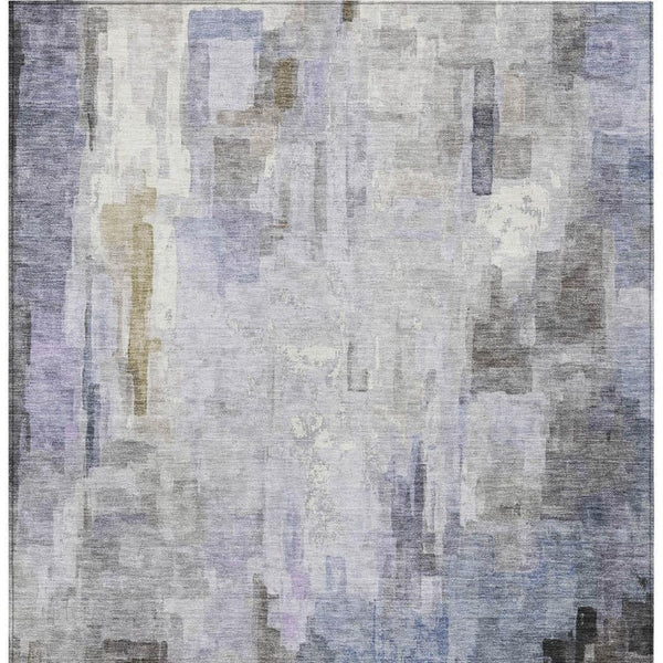 10 X 14 Abstract Lavender Gray Polyester Washable Rug for Indoor Outdoor Use