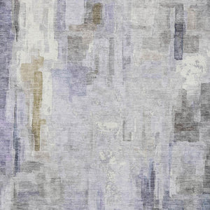 10 X 14 Abstract Lavender Gray Polyester Washable Rug for Indoor Outdoor Use